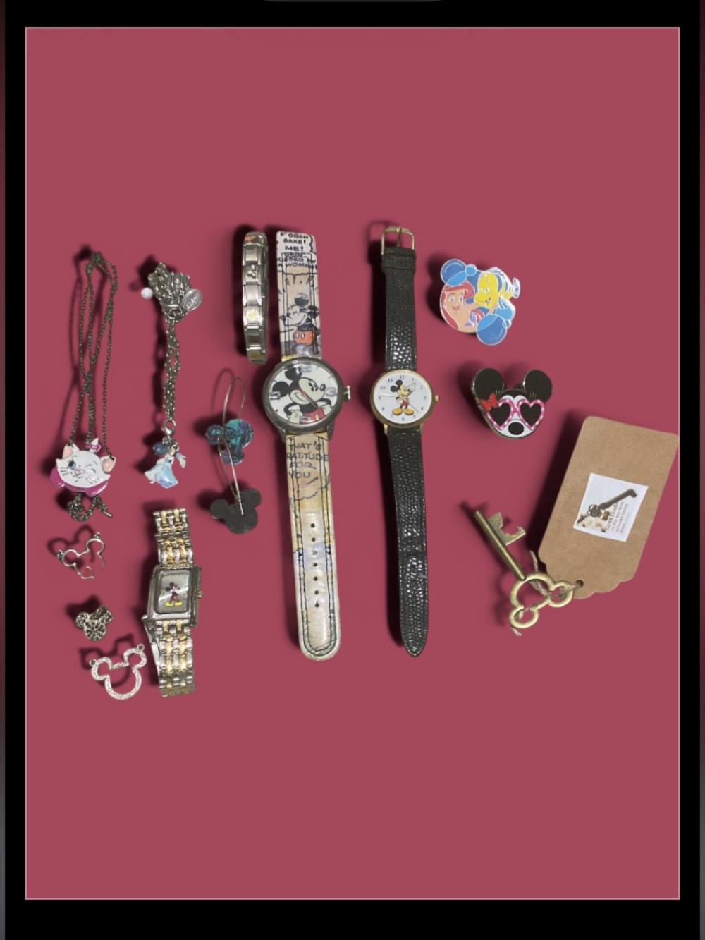 Disney Mickey & Friends Watch and Charm Lot - Black, White, Gold, Pink
